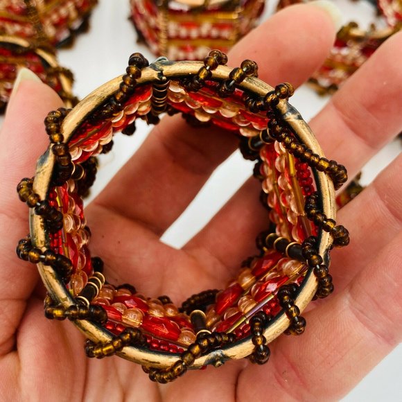 Pier 1 Imports Copper Colored Napkin Rings with Brown/Red Beads Set of 8 - Picture 4 of 8